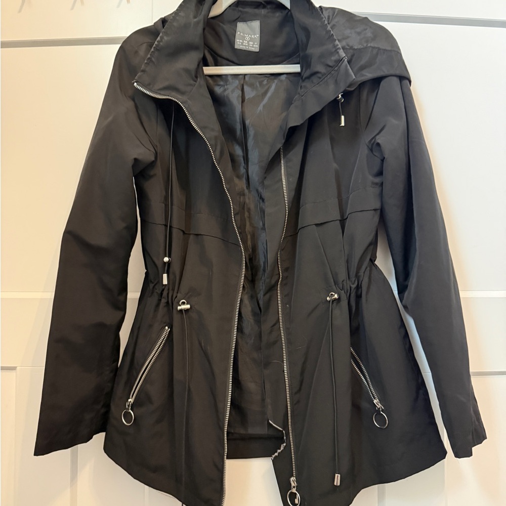 Primark Black Rain Jacket with Silver Accents
